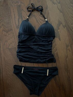Victoria's Secret Black Ruched Tankini Top with Bikini Bottoms